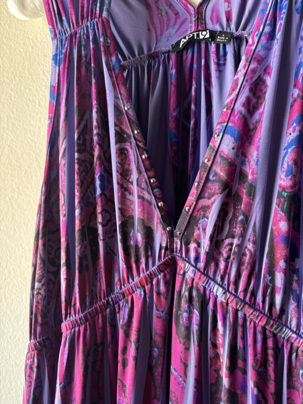 Apt. 9 Purple and Magenta Printed Maxi Dress with Stud Accents